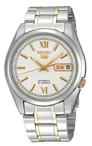SEIKO SNKL57K1 Men's Watch 5 Silver Gold Band White Dial Round Face Analog