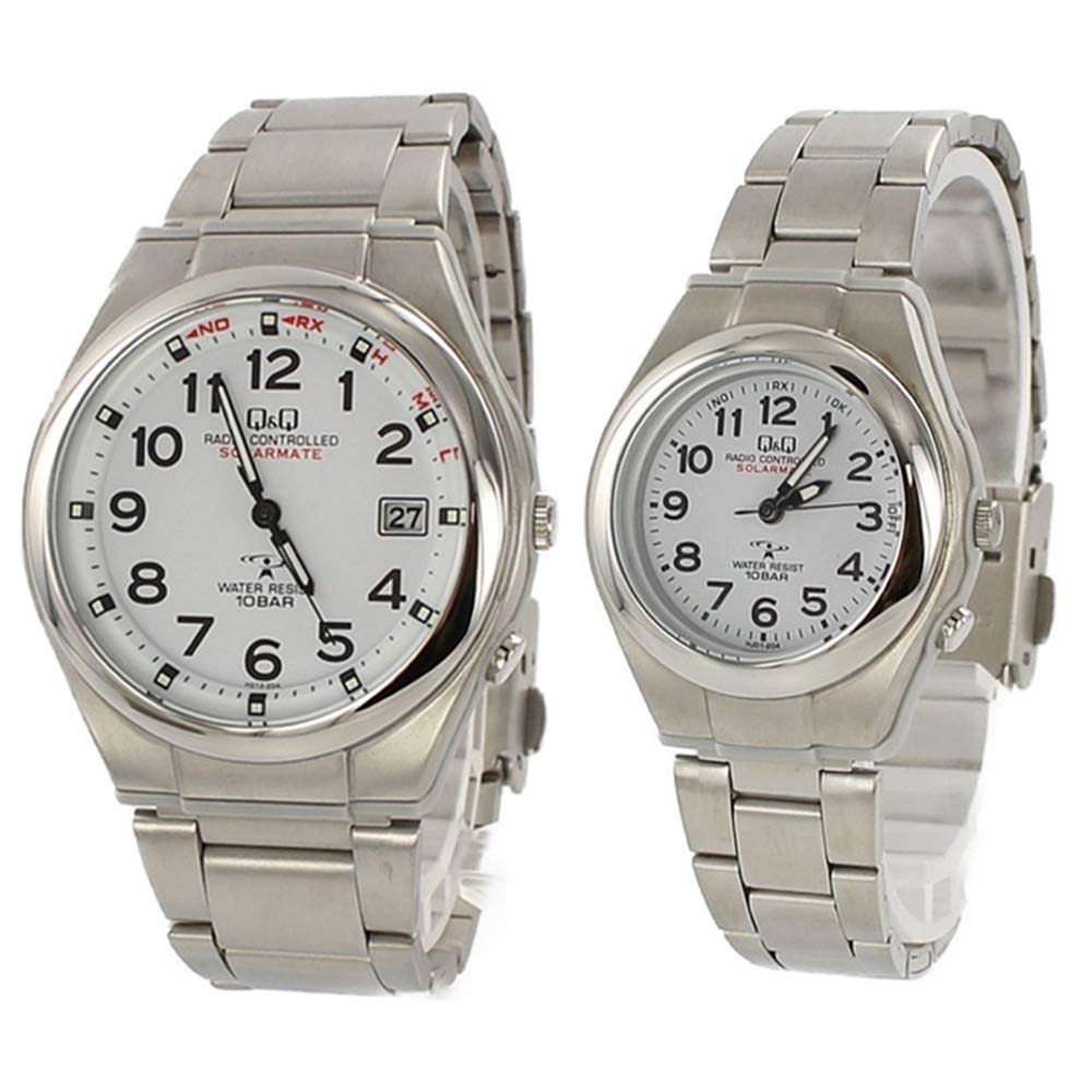 CITIZEN Q&Q Men's Women's Pair Watch Radio Solar Analog Water Resistant to 10 ATM (HG12-204HJ01-204)