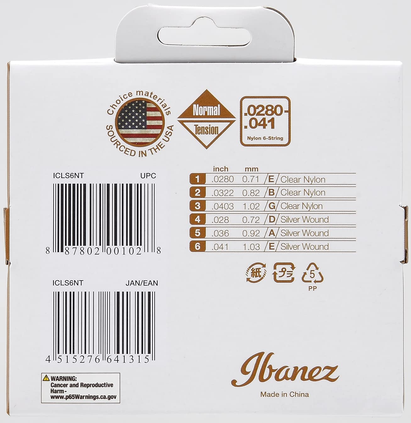 Ibanez Gut Guitar Strings Normal Tension Claer Nylon&Silver Plated Wound ICLS6NT