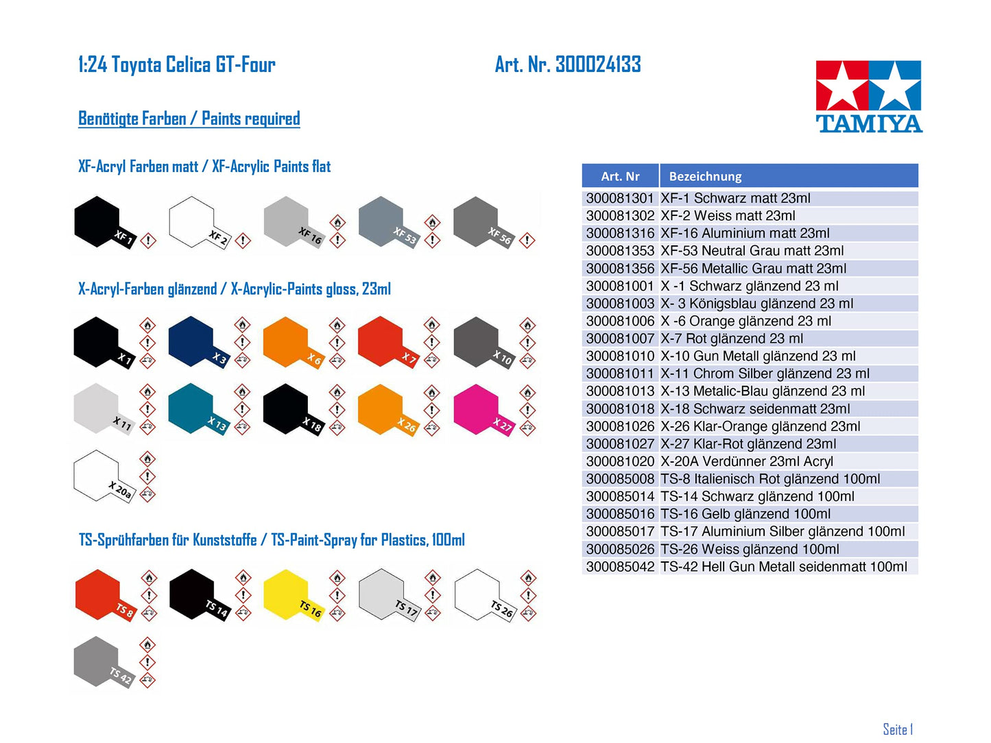 Tamiya 1/24 Sports Car Series No.133 Toyota Celica GT-FOUR Plastic Model 24133