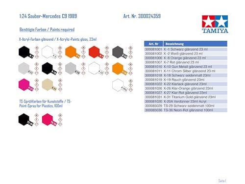 TAMIYA 1/24 Sports Car Series No.359 1989 Sauber Mercedes C9 Model Kit