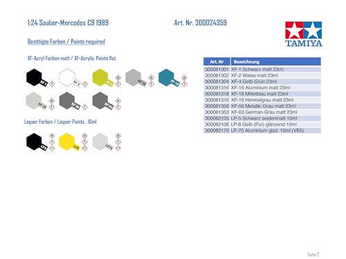 TAMIYA 1/24 Sports Car Series No.359 1989 Sauber Mercedes C9 Model Kit