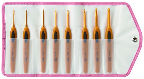 Clover Soft Touch Handle Grip Crochet Hooks 8 Size 2.0-6.0mm Set Pen-E