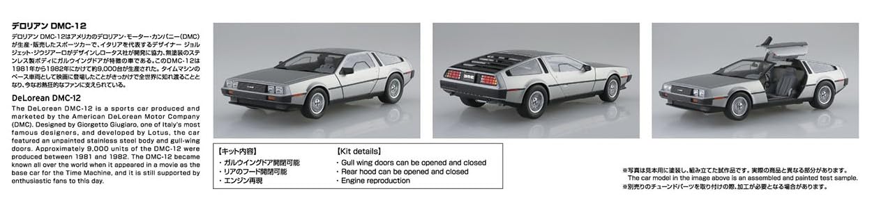 Aoshima Bunka Kyozai 1/24 The Supercar No.21 '82 DeLorean Plastic Model DMC-12.