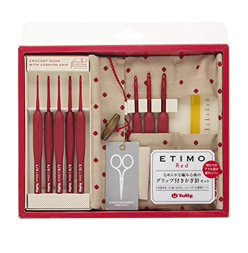 Tulip Red Crochet Hook Set Red Knitting Needle Cushion Grip Gift ETIMO