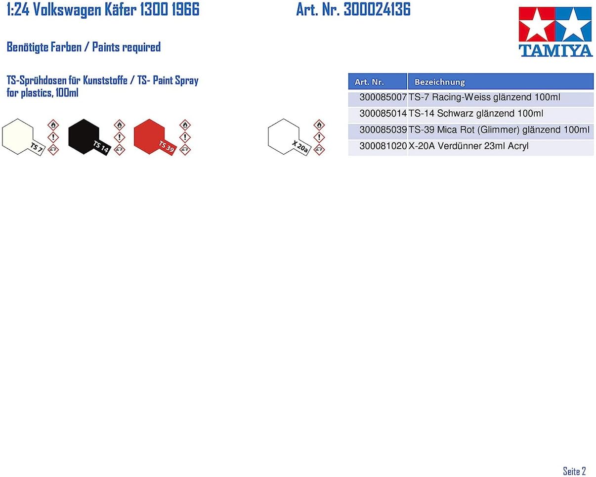 Tamiya 1/24 Sports Car Series No.136 Volkswagen 1300 Beetle 1966 Model 24136