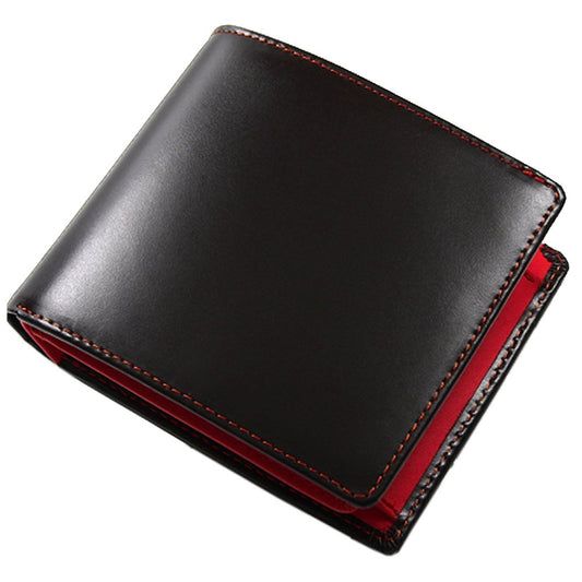 Maturi MR-009 Executive Cordovan Fold Wallet Black x Red