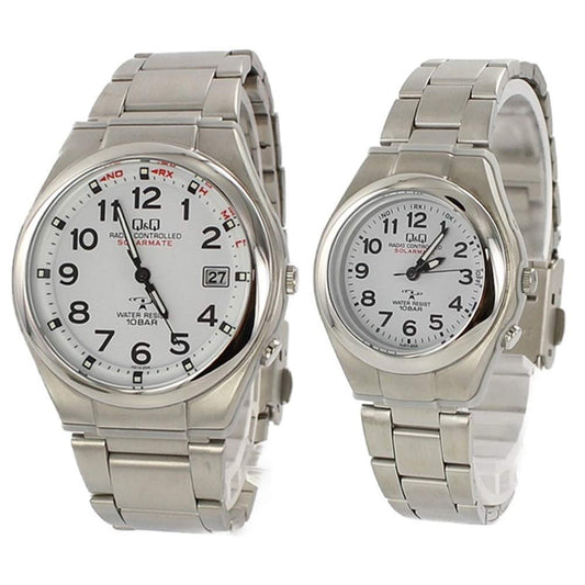 CITIZEN Q&Q Men's Women's Pair Watch Radio Solar Analog Water Resistant to 10 ATM (HG12-204HJ01-204)