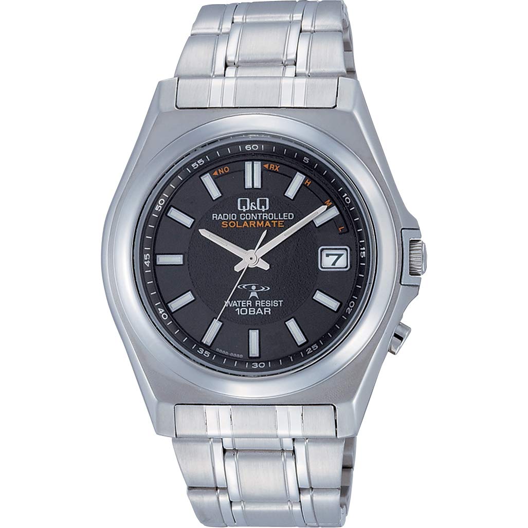 Citizen Q&Q Analog Radio-Controlled Solar Metal Band Watch HG08-202 Men's Black