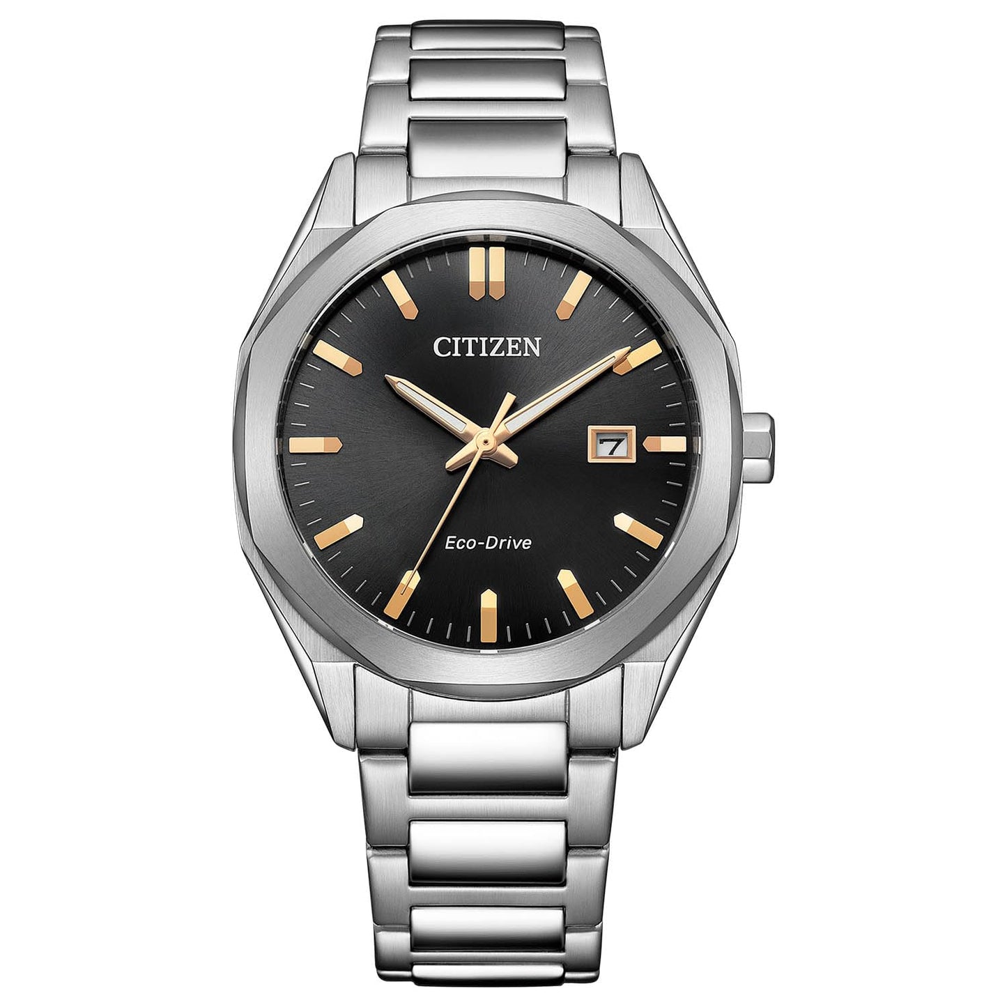 Citizen Solar-Powered Eco-Drive Watch Octagon Black BM7620-83E Men's Silver