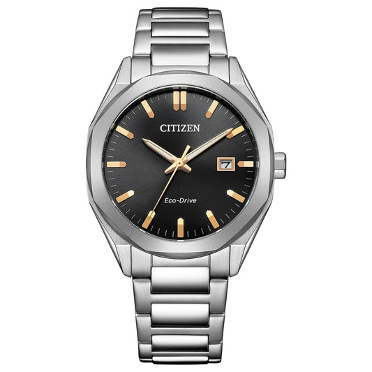 Citizen Solar-Powered Eco-Drive Watch Octagon Black BM7620-83E Men's Silver