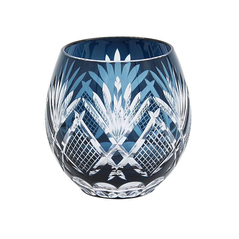 Kiriko Cut Glass Rock Glass Wooden Box Present, Gift, Tamako (Marine)