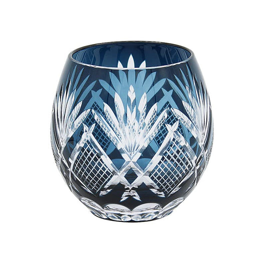 Kiriko Cut Glass Rock Glass Wooden Box Present, Gift, Tamako (Marine)