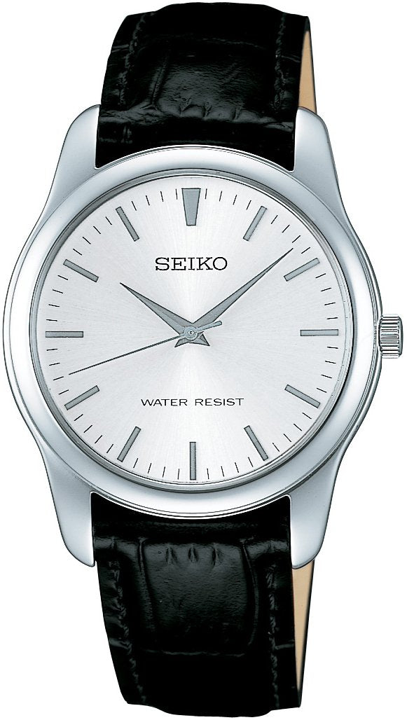SEIKO Men's Watch SCXP031 Black White Analog Round Face Quartz Cowhide Leather