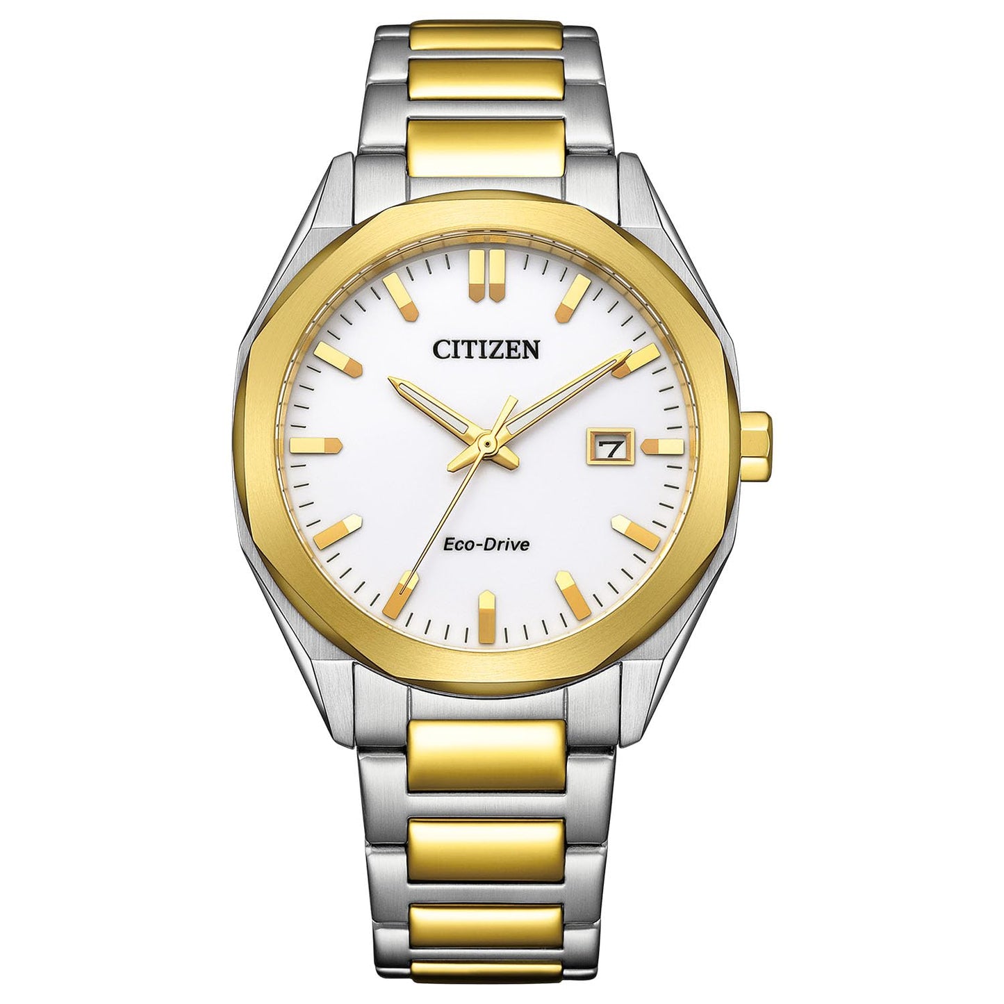 Citizen Photovoltaic Eco-Drive Watch Waterproof Octagon White Gold Simple BM7624-82A Men's Silver