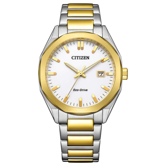 Citizen Photovoltaic Eco-Drive Watch Waterproof Octagon White Gold Simple BM7624-82A Men's Silver