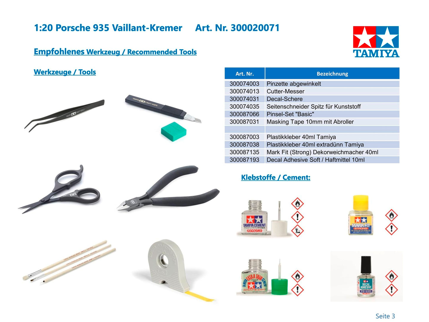 Tamiya 1/20 Grand Prix Collection Series No.71 Porsche 935 Vaillant Plastic Model 20071