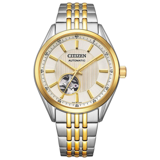 Citizen Mechanical Automatic Watch Waterproof Gold Open Heart NH9114-99P Men's Silver