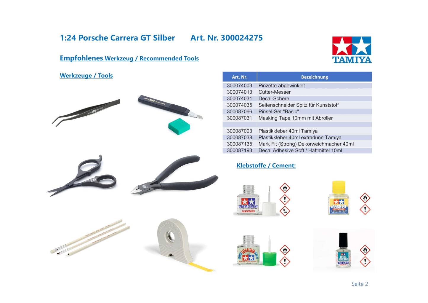 Tamiya 1/24 Sports Car Series No.275 Porsche Carrera GT Model Kit