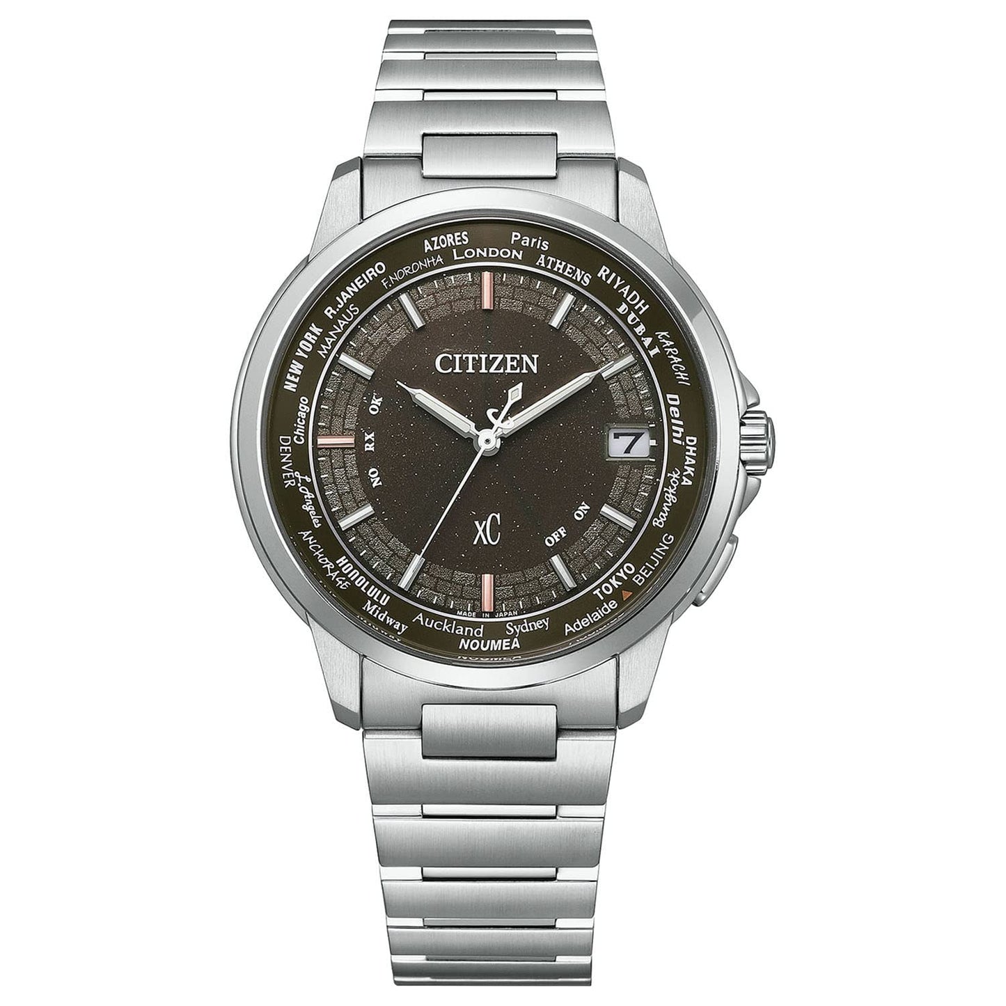 Citizen Cross Sea Eco-Drive Radio Watch Waterproof Limited Pair Brown CB1020-62H Men's Silver