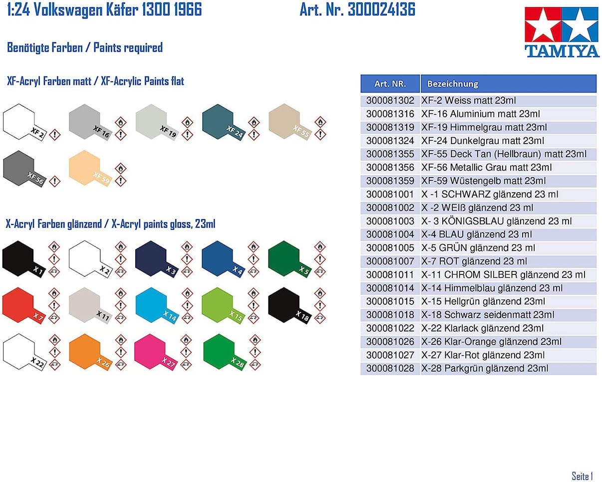 Tamiya 1/24 Sports Car Series No.136 Volkswagen 1300 Beetle 1966 Model 24136