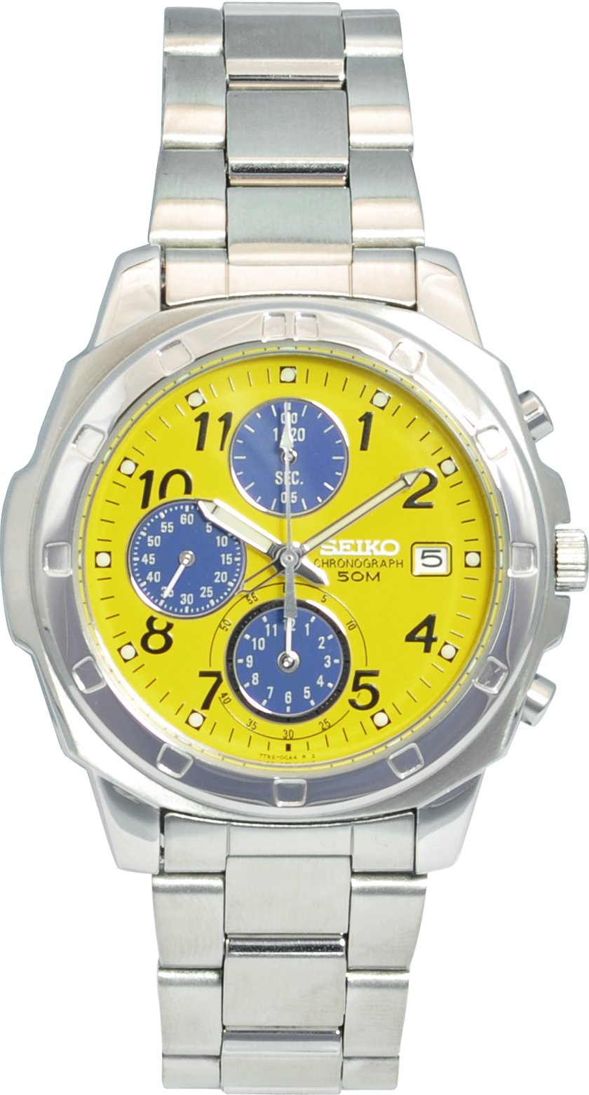 SEIKO Men's Watch SND409 Yellow Silver Band Analog Waterproof 5BAR Japan NEW