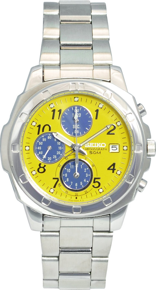 SEIKO Men's Watch SND409 Yellow Silver Band Analog Waterproof 5BAR Japan NEW