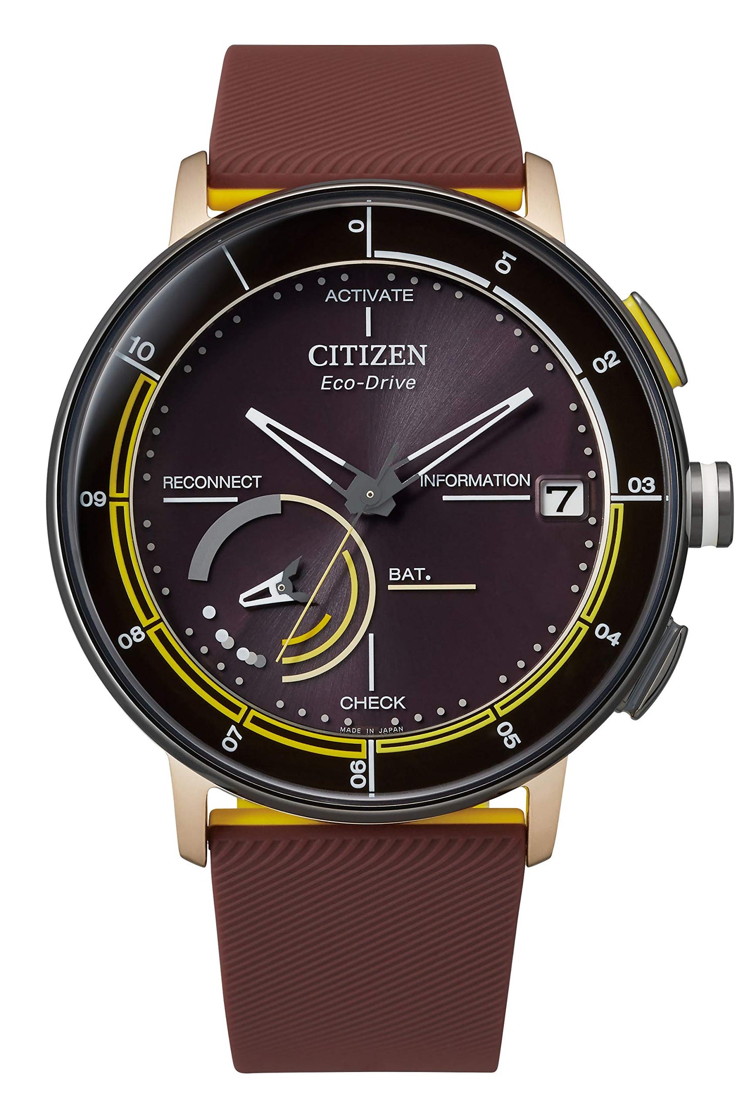 Citizen Eco-Drive Light Powered Smart Watch Riiiver Rubber Band Model BZ7016-01X Men's Brown