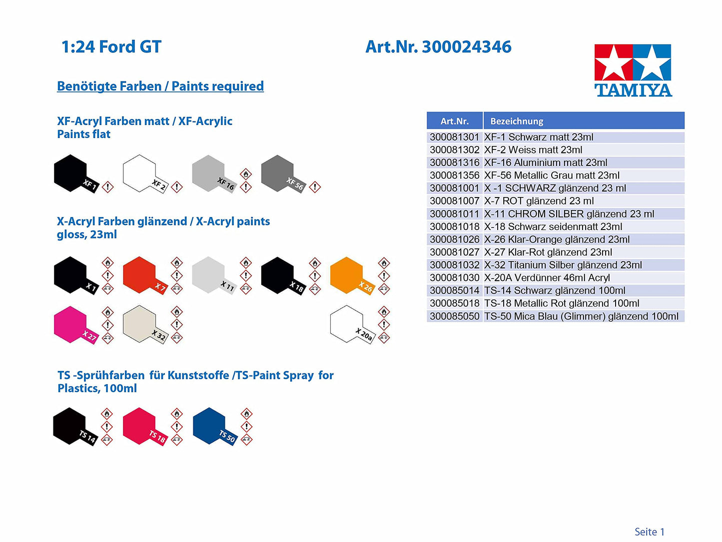 Tamiya 1/24 Sports Car Series No.346 Ford GT Plastic Model 24346