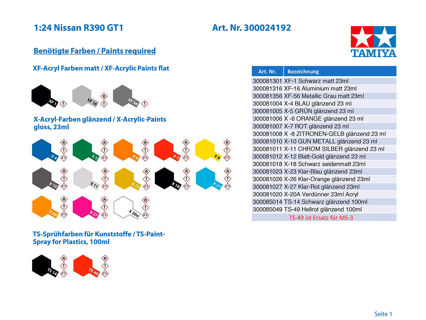 Tamiya 1/24 Sports Car Series No.192 Nissan R390 GT1 Plastic Model 24192