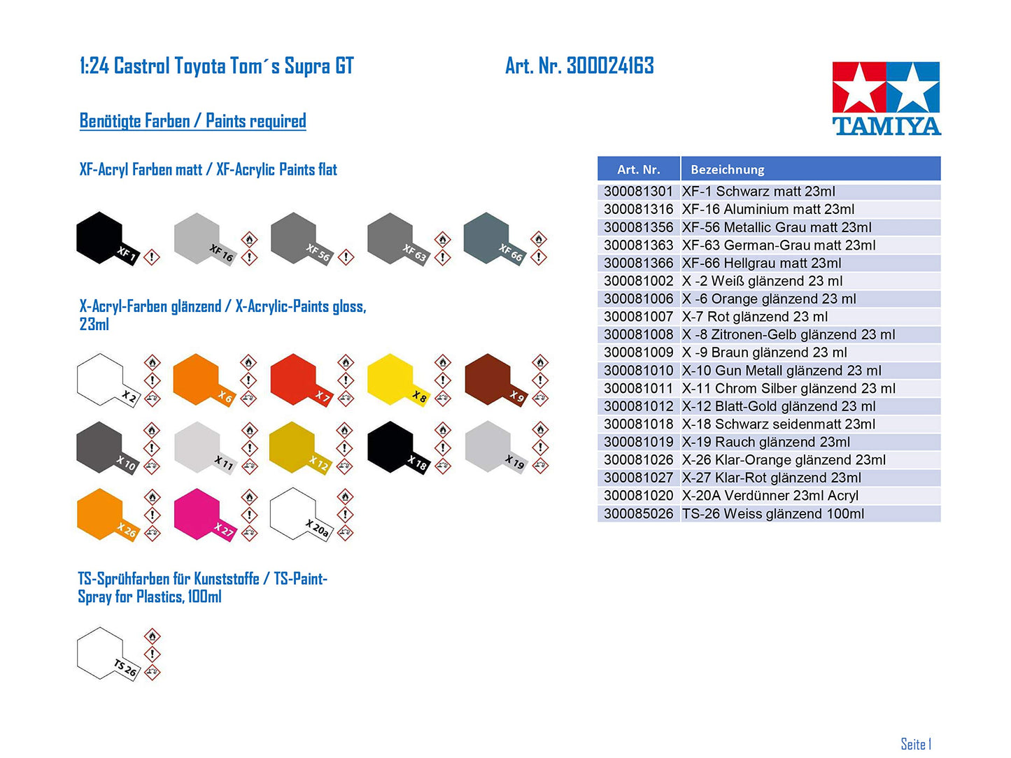 Tamiya 1/24 Sports Car Series No.163 Castrol Toyota Tom’s Supra GT Model Kit