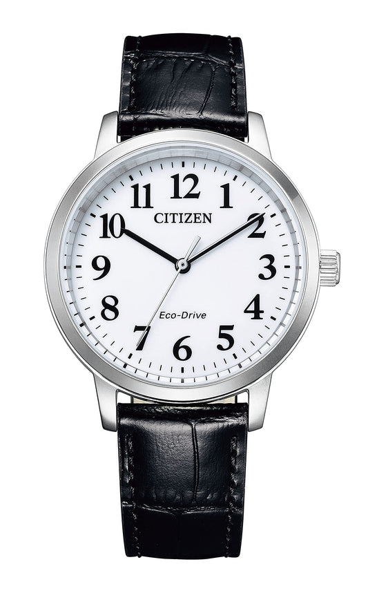 Citizen Watch Water-Resistant White Dial Calf Leather BJ6541-15A Men's Black
