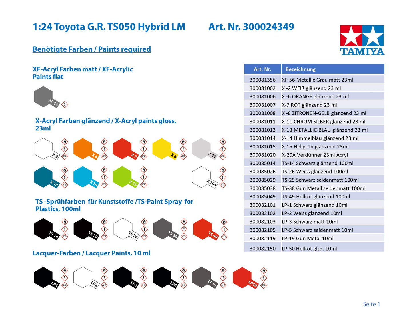 Tamiya 1/24 Sports Car Series No.349 Toyota Gazoo Racing TS050 HYBRID Model Kit
