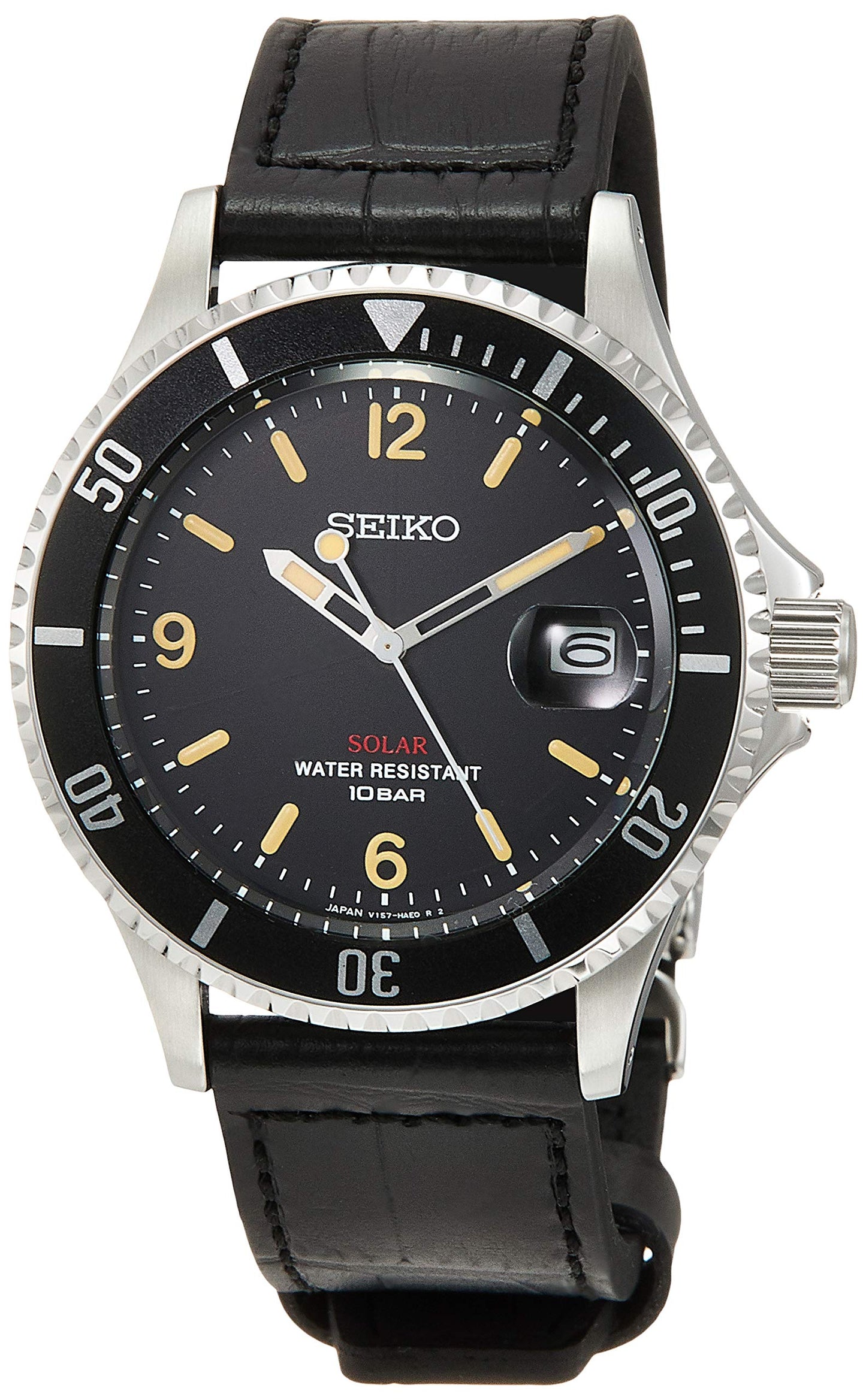 SEIKO SZEV013 Men's Watch Black Analog Round Face Vintage design solar limited