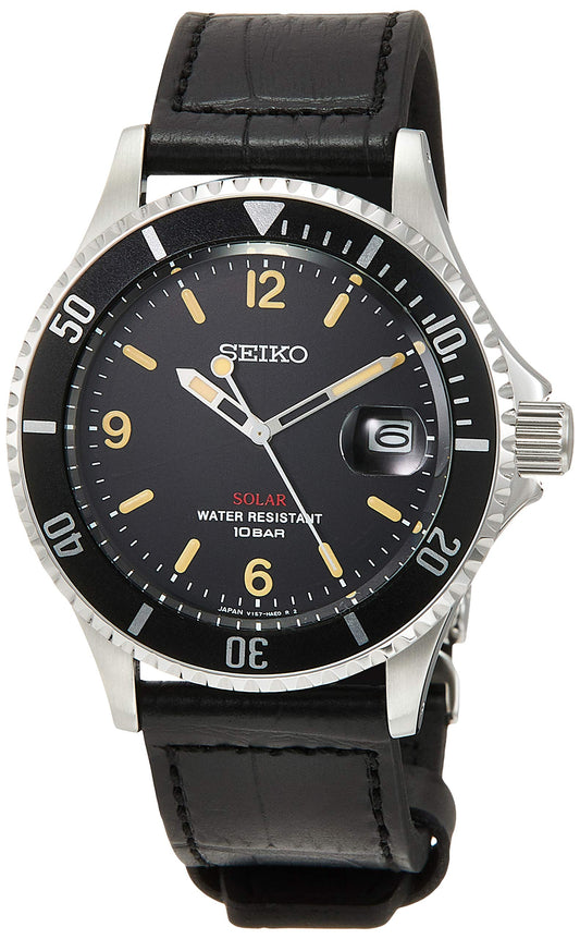SEIKO SZEV013 Men's Watch Black Analog Round Face Vintage design solar limited