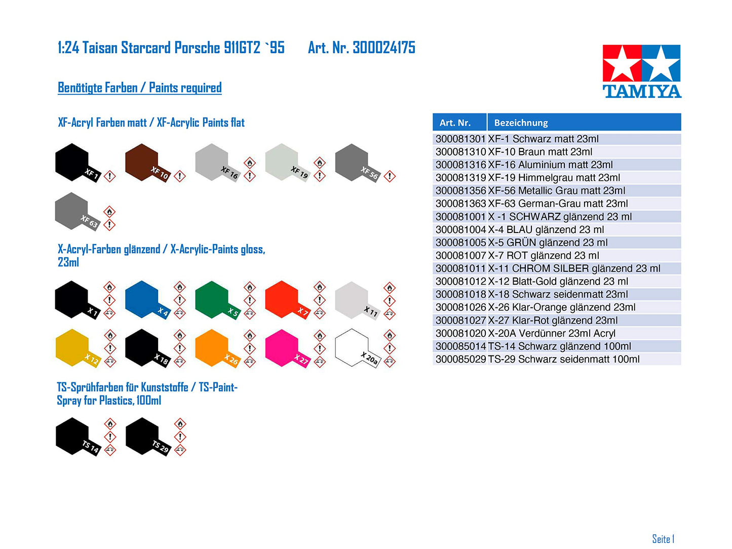 Tamiya 1/24 Sports Car Series No.175 Taisan Starcard Porsche 911 GT2 Model Kit