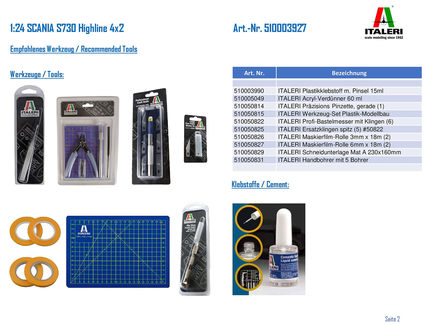 Italeri 1/24 Scania S730 Highline 4×2 Tractor Head Model IT3927 Molding Color