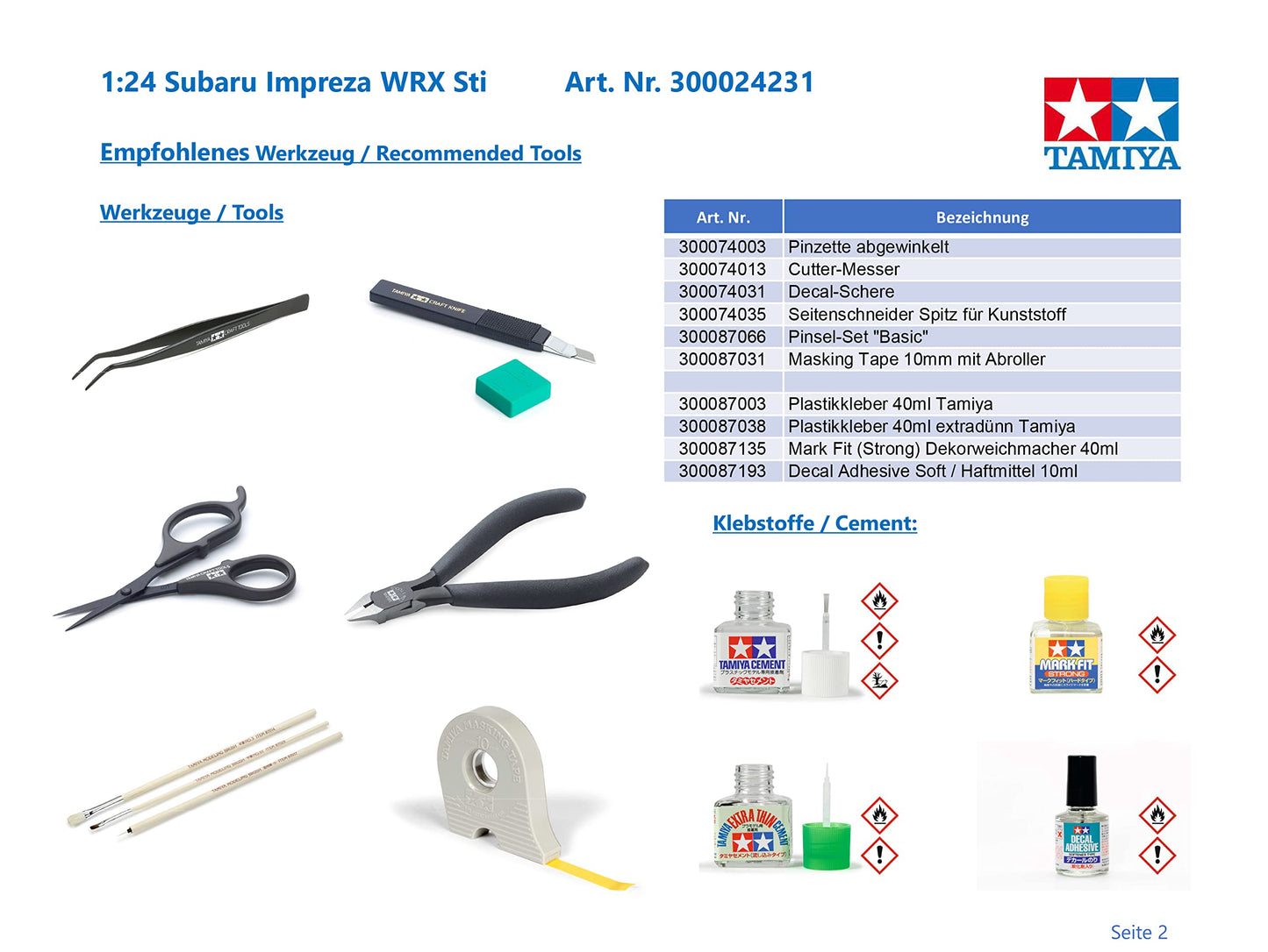 Tamiya 1/24 Sports Car Series No.231 Subaru Impreza WRX STi Plastic Model 24231