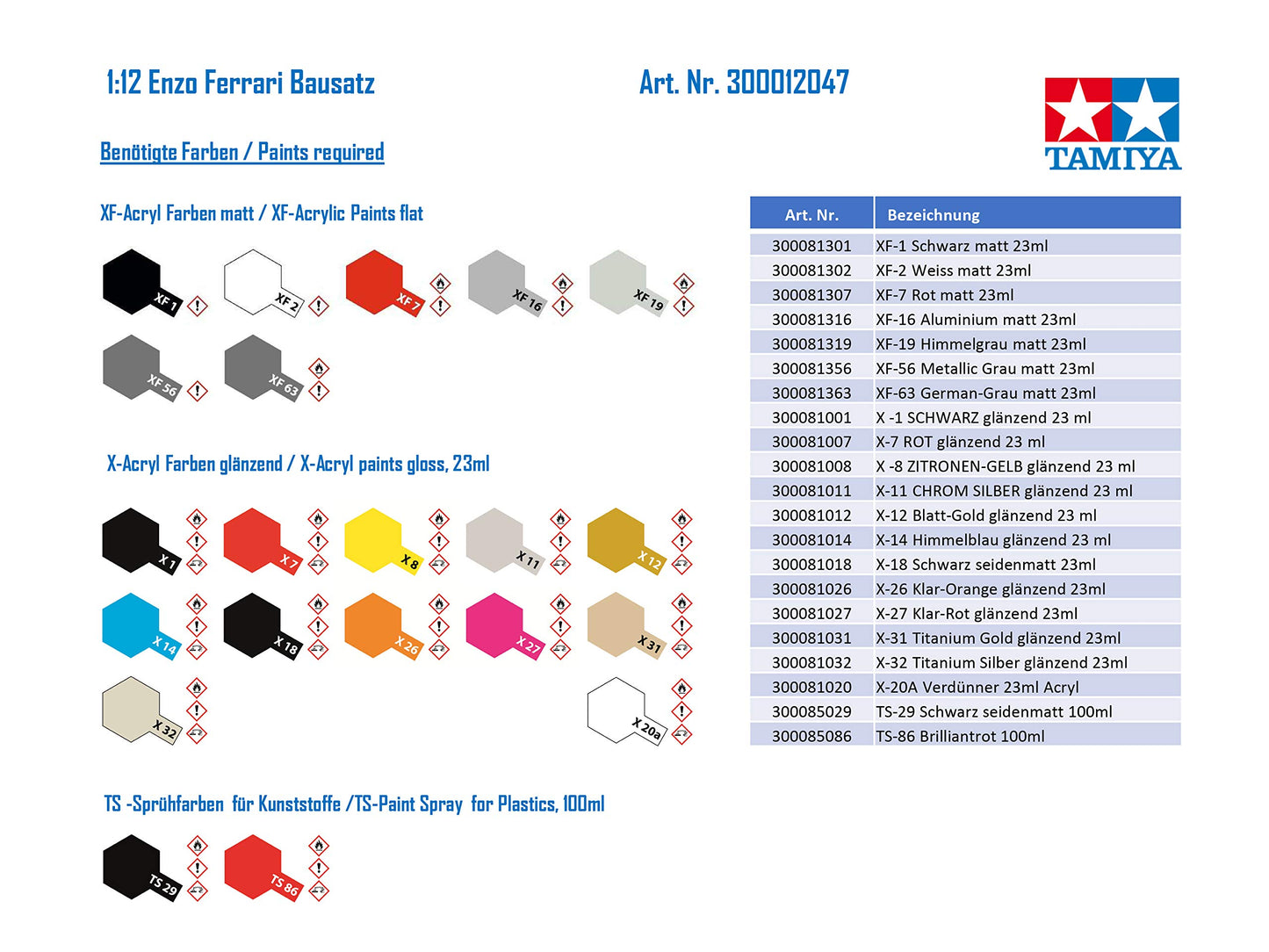 Tamiya 1/12 Big Scale Series No.47 Enzo Ferrari Model Kit 12047