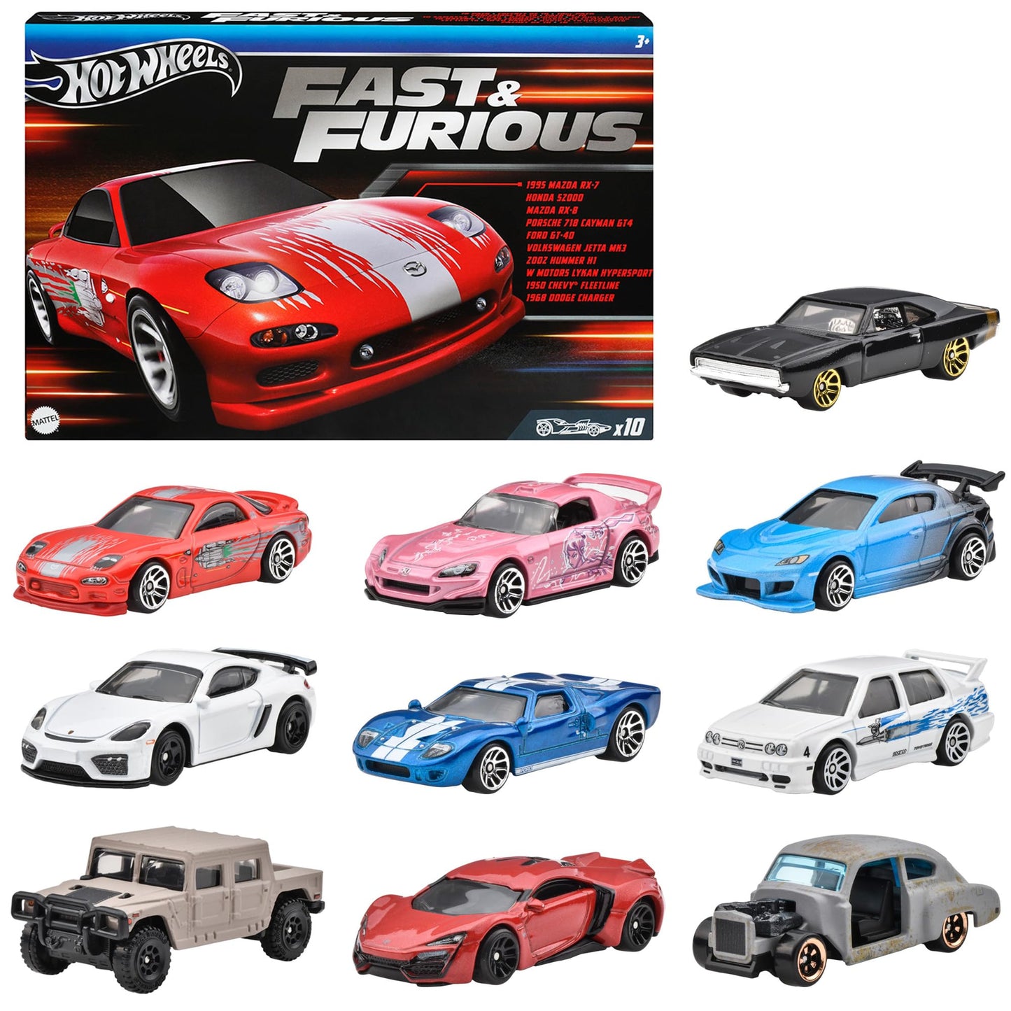 Hot Wheels Fast & Furious 10-Car Pack Toy Vehicles Mini Cars
