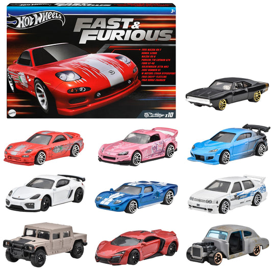 Hot Wheels Fast & Furious 10-Car Pack Toy Vehicles Mini Cars