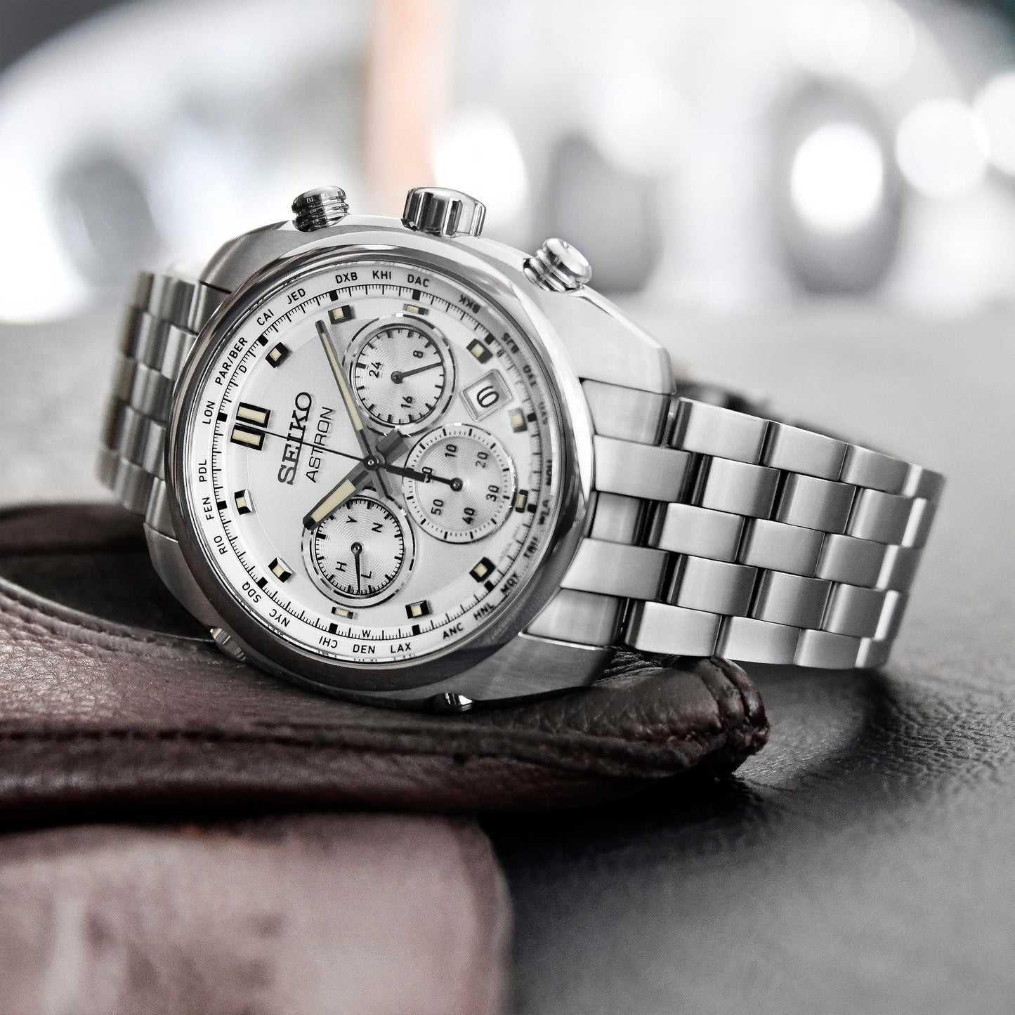 SEIKO Men's Watch SBXY025 ASTRON Solar Radio Model World Time Chronograph