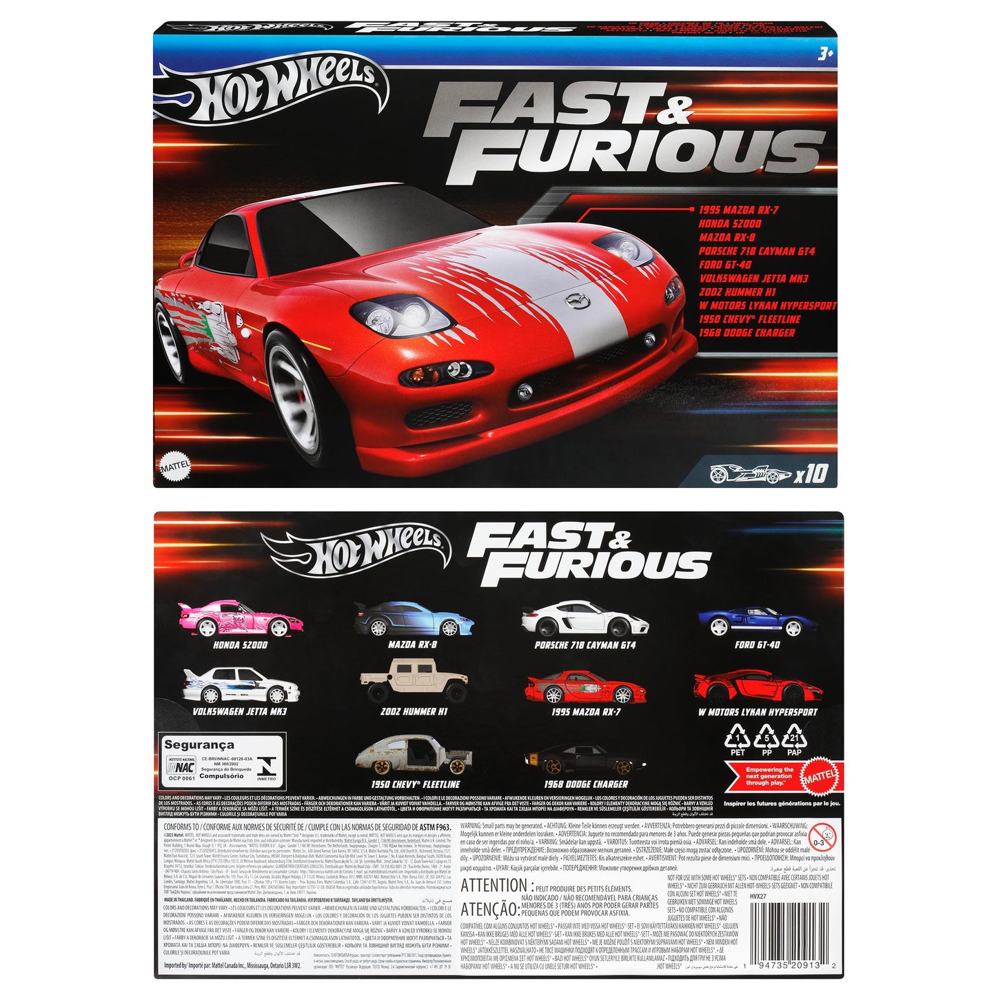 Hot Wheels Fast & Furious 10-Car Pack Toy Vehicles Mini Cars
